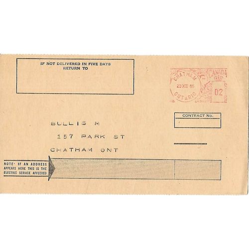 Canada Meter Post Card USED Ontario Hydro RETURN 1955
