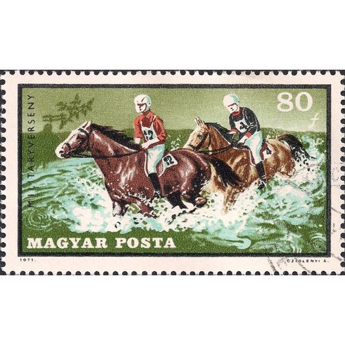 HUNGARY, HORSES, Fording River, green 1971, 80 Filler