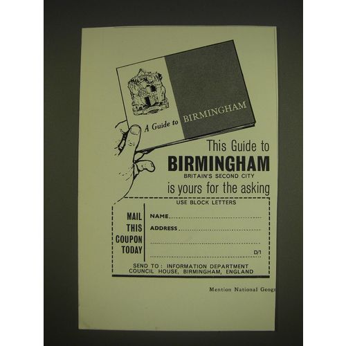 1963 Birmingham Tourism Ad - This guide to Birmingham Britain's second city