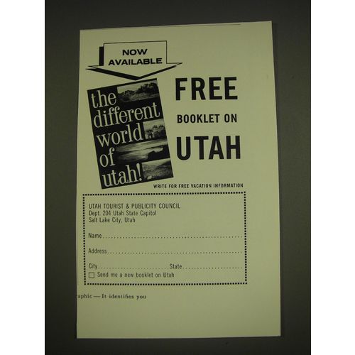 1963 Utah Tourism Ad - Now available free booklet on Utah