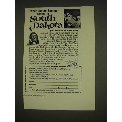 1963 South Dakota Tourism Ad - When Indian summer comes to South Dakota