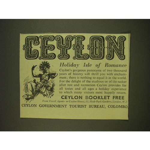 1955 Ceylon Tourism Ad - Ceylon holiday isle of romance
