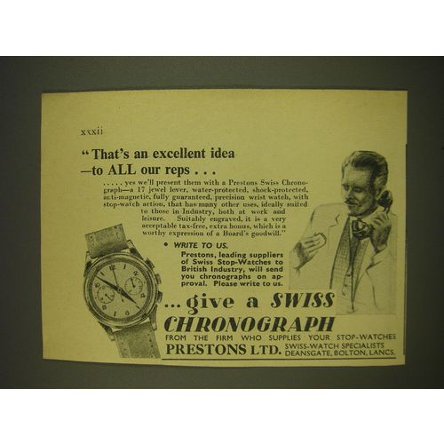 1955 Prestons Swiss Chronograph Ad - That's an excellent idea - to all our reps