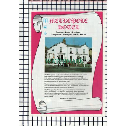 C6964) Scarisbrick Hotel Southport John Carey / Metropole Hotel -1979 Advert