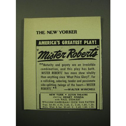 1950 Mister Roberts Play Ad - America's Greatest Play!