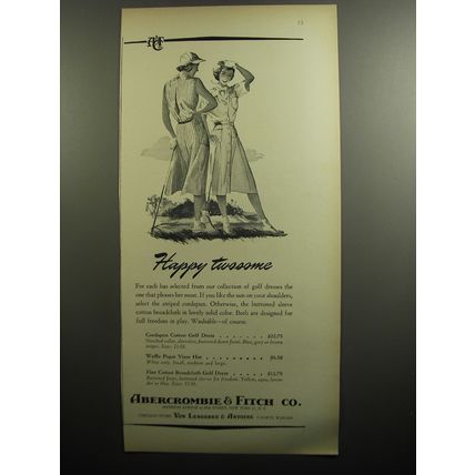 1951 Abercrombie & Fitch Ad - Golf Dresses and Visor Hat - Happy twosome