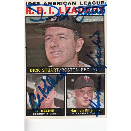 DICK STUART, AL KALINE & HARMON KILLEBREW AUTO 1964 AUTOGRAPHED HOF AL RBI LEADR