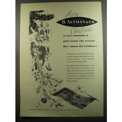 1953 B. Altman Gift Certificates Advertisement - Merry Christmas