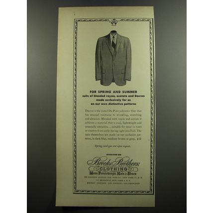 1953 Brooks Brothers Suits Ad - For spring and summer suits of blended rayon
