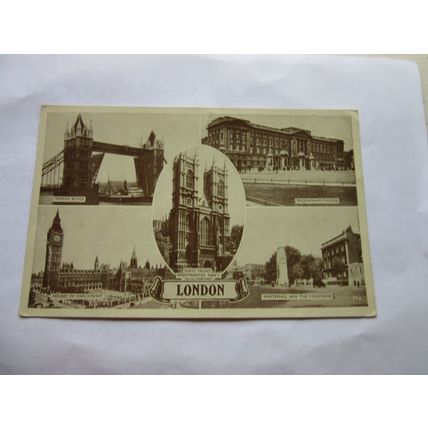 LONDON, Multiview used vintage postcard by 1949 postmark =