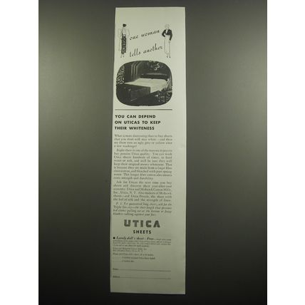 1933 Utica Sheets Ad - One woman tells another
