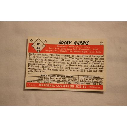Bucky Harris 1983 Card Collectors 1953 BOWMAN BLACK & WHITE REPRINT NO.46