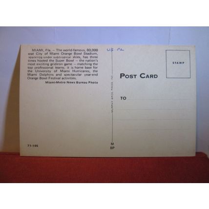 ORANGE BOWL STADIUM, MIAMI, FLORIDA .. unused postcard #