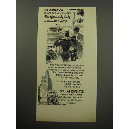1955 St. Moritz On-The-Park Hotel Ad - In Geneva they'll tell you