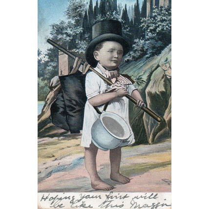 Edwardian Boy with Top Hat & Cane - 1905 Vintage Postcard