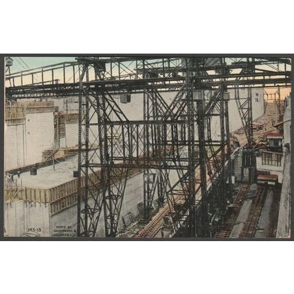 Chamber Cranes, Miraflores Lock, Panama Canal, c.1910 - Underwood Postcard