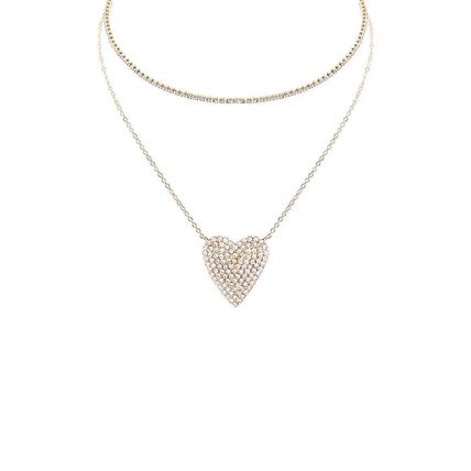 Rhinestone Heart Choker And Necklace Set