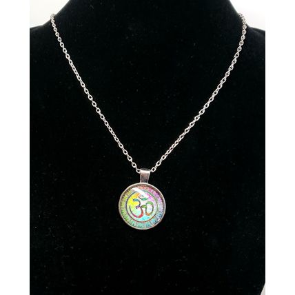 Beautiful Namaste Symbol Glass Cabochon Pendant Bronze Necklace Yoga Gift