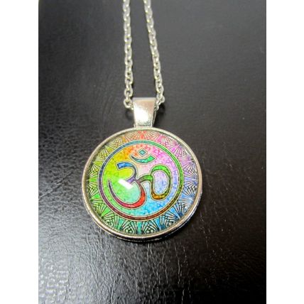 Beautiful Namaste Symbol Glass Cabochon Pendant Bronze Necklace Yoga Gift