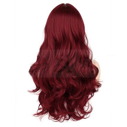 Wine red Curly Fashion Long real natural look WOMEN Party Full Fringe WIG