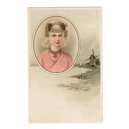 Art Nouveau, European, Dutch? Lady In Traditional Costume, Glamour Postcard.