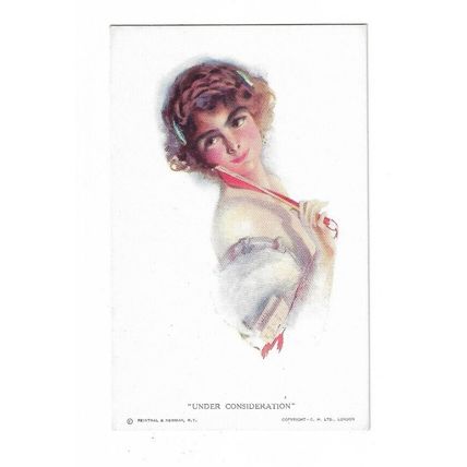 Art Nouveau, "Under Consideration" Glamour Postcard.