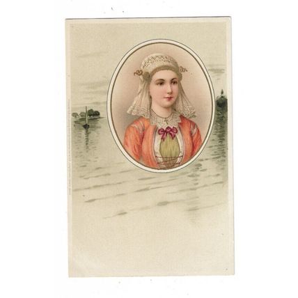 Art Nouveau, European, Dutch? Lady In Traditional Costume, Glamour Postcard.