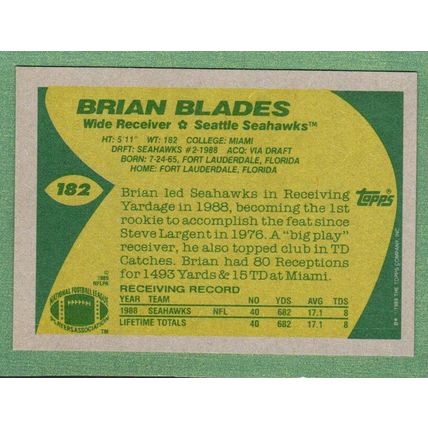Brian Blades #182 [Rookie] 1989 Topps