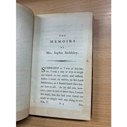 RARE* 1787 THE MEMOIRS OF MRS SOPHIA BADDELEY VOL 5 ELIZABETH STEELE BOOK (T3)