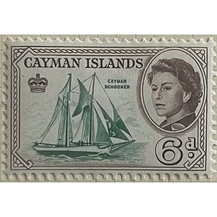 Cayman Islands QEII 1962 6d Bluish Green & Sepia Mounted Mint MM SG172 Schooner