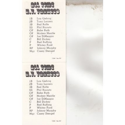 WHITEY FORD & PHIL RIZZUTO AUTO 1980 NEW YORK YANKEES HOF WORLD CHAMPION PLAYERS