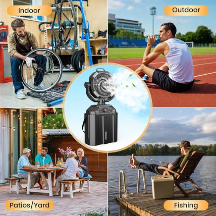 Misting Fan Portable 6L Bucket 20000Mah Rechargeable Camping Fan with LED Light
