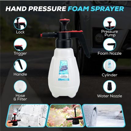 Car Wash Cleaning Kit, Manual Foam Sprayer, Premium Brushes, Professional Interi