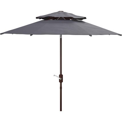 SAFAVIEH Outdoor Athens Navy and White 9-Foot Double Top Crank UV Protected Umbr