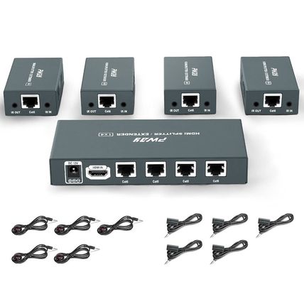 1X4 HDMI Extender Splitter over Cat5E/Cat6/Cat7 Ethernet Cable up to 50M/165Ft -