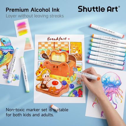 Shuttle Art 310 Colors Alcohol Markers, 309 Colors Dual Tip Art Marker Set plus