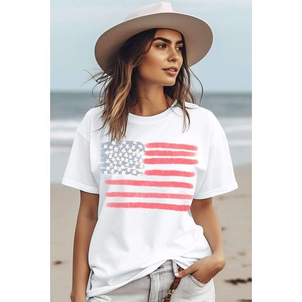 White American Flag Pattern Crew Neck Short Sleeve Tee