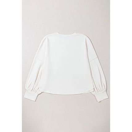 Beige Star Shape Studded Crew Neck Plus Size Long Sleeve Top