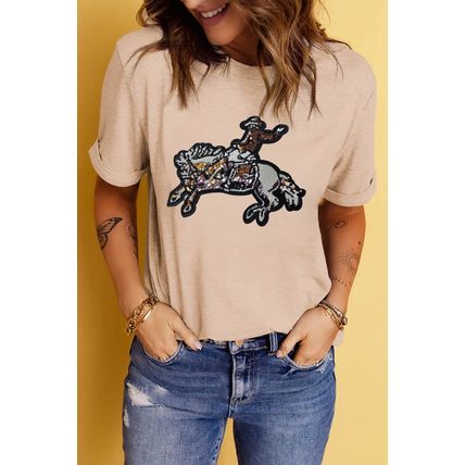 Khaki Sequin Rodeo Graphic Crewneck Tee