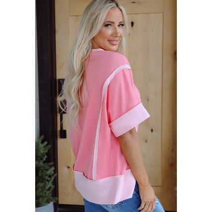 Peach Blossom Girls Trip Nashville Graphic Patchwork Short Sleeve Loose Top