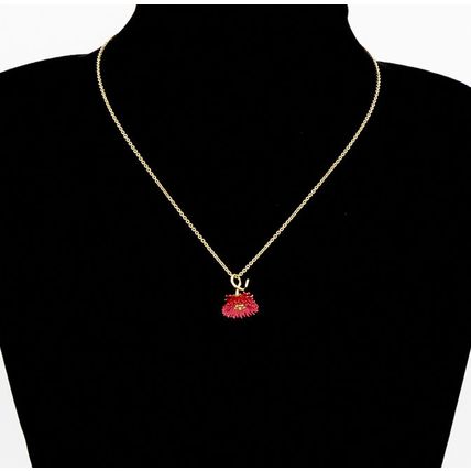 LES NEREIDES PARIS Gold Plated Red Flower Pendant Necklace NEW (RARE & COLLECT)