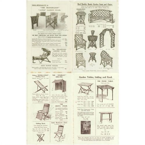 1920's Price List Thos J Syer Finsbury Garden Furniture Hammock Chair Table