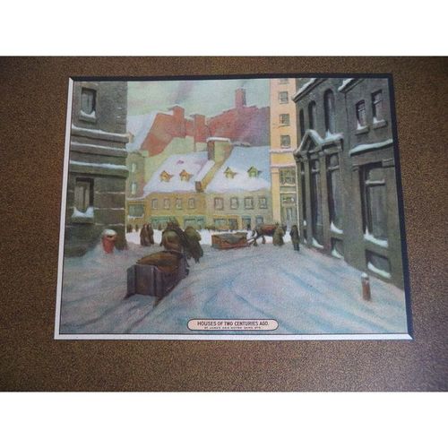 Vintage Paul Caron print houses in old montreal canada art Lithograph painting