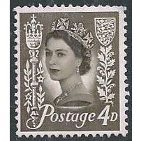 SG 12: 4d. olive-sepia Jersey Regional Stamp: Queen Elizabeth II.
