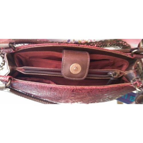 Relic maroon faux leather tooled textured handbag purse carry all
