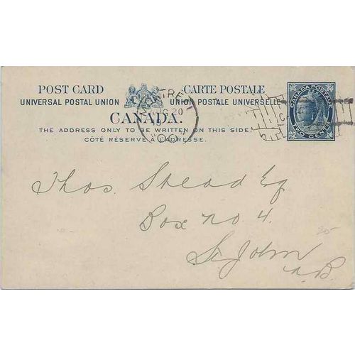 Canada #P21 Postal Card, 1900 with Montreal Flag Cancel Cat Value $30 *
