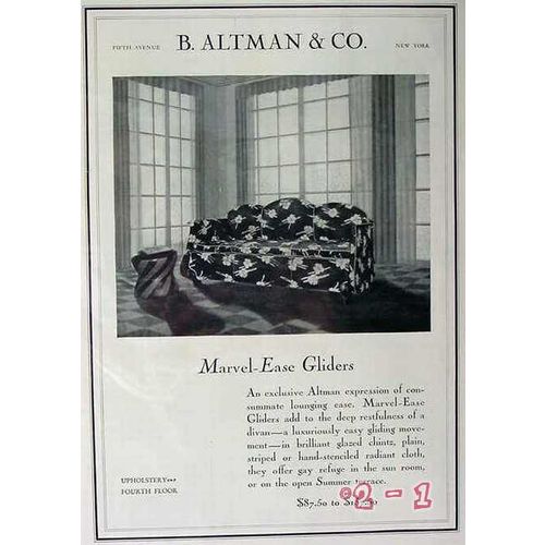 B ALTMAN COMPANY 1929 Marvel Ease Glider sofa vintage ad