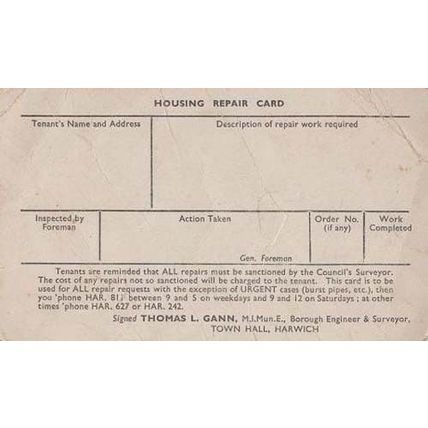 Harwich Housing Repair Benefit Foremam House Damage Essex Old Town Hall Postcard
