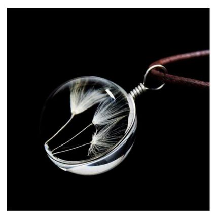 Fashion Glass Necklace Ball Pendant Wish Real Chain Dandelion Flower Wishing