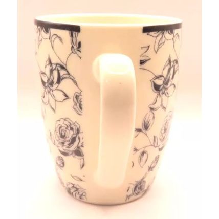 Rose Pattern Mug Fine China Grey & White Ceramic 10.5 CM Gift Tableware Beverage